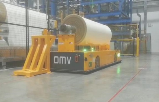 【案例视频】OMV在纱辊库房的灵活对接转运,解决卷类物料自动搬运